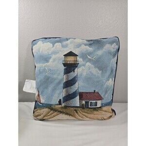 Lighthouse Pillow Ocean Sailboat Lighthouse Seagull 15x15 Mohawk needlepoint